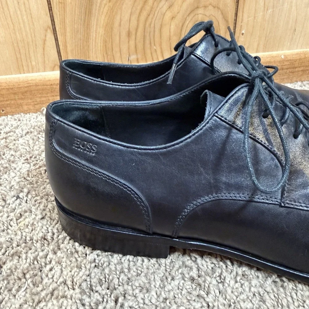 Hugo Boss Black Leather Dress Shoes 0219147 Oxford Lace Up Sz 12